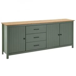 Altobuy TINA - Buffet Bas 3 Portes 3 Tiroirs Bois Ciré Et Vert