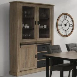 NOUVOMEUBLE Vaisselier 130 Cm Industriel Couleur Bois HUGUES