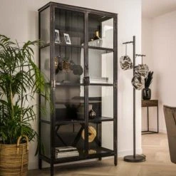 NOUVOMEUBLE Vaisselier 90 Cm Industriel En Métal Et En Verre RUFUS