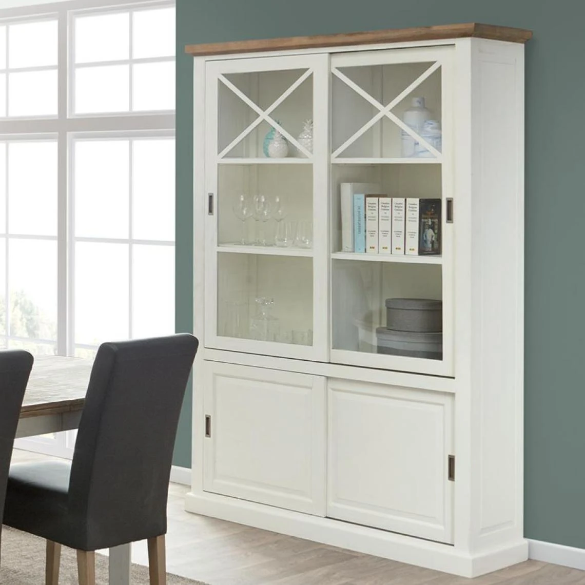 NOUVOMEUBLE Vaisselier Blanc Et Acacia Naturel Contemporain HANNA 4 NOUVOMEUBLE Vaisselier Blanc Et Acacia Naturel Contemporain HANNA â Image 2