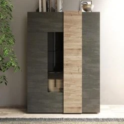 NOUVOMEUBLE Vaisselier Contemporain Couleur Bois Gris Et Chêne Clair VENEZIA 2