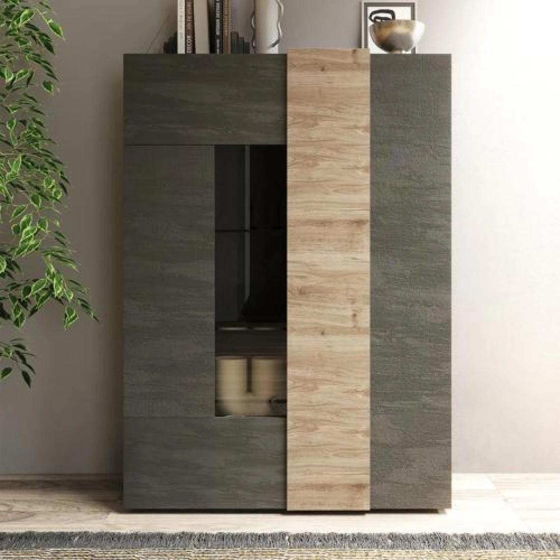 NOUVOMEUBLE Vaisselier Contemporain Couleur Bois Gris Et Chêne Clair VENEZIA 2 3 NOUVOMEUBLE Vaisselier Contemporain Couleur Bois Gris Et Chêne Clair VENEZIA 2