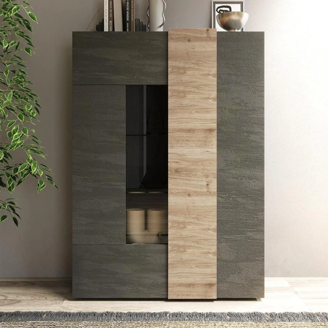 NOUVOMEUBLE Vaisselier Contemporain Couleur Bois Gris Et Chêne Clair VENEZIA 2 4 NOUVOMEUBLE Vaisselier Contemporain Couleur Bois Gris Et Chêne Clair VENEZIA 2 – Image 2