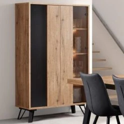 NOUVOMEUBLE Vaisselier Couleur Chêne Clair Et Noir PHEBUS