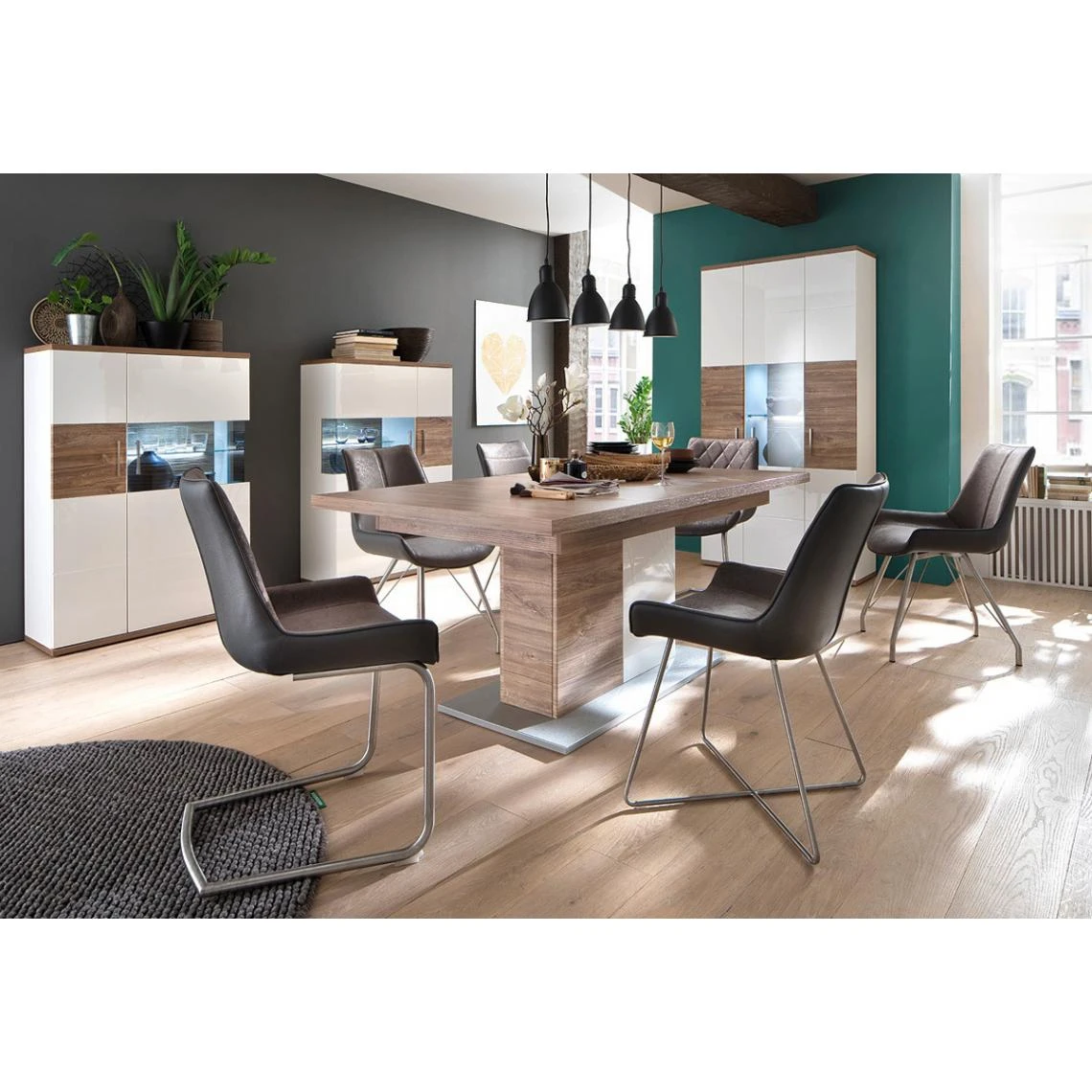 Pegane Vaisselier Droite Coloris Blanc Brillant Et Chêne Sterling - Longueur... 4 Pegane Vaisselier Droite Coloris Blanc Brillant Et Chêne Sterling - Longueur... – Image 2