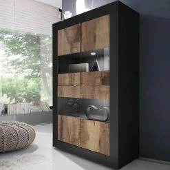 NOUVOMEUBLE Vaisselier Moderne Couleur Bois Et Noir FOCIA 4