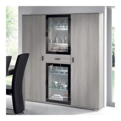 HAPPYMOBILI Vaisselier Couleur Chêne Gris Contemporain CLAUDIA