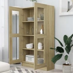 VidaXL Armoire à Vitrine Chêne Sonoma 82,5x30,5x150 Cm Aggloméré -SoBuy Shop vidaxl armoire a vitrine chene sonoma 825x305x150 cm agglomere 9971874 25678660 1140x1140