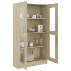 VidaXL Armoire à Vitrine Chêne Sonoma 82,5x30,5x150 Cm Aggloméré -SoBuy Shop vidaxl armoire a vitrine chene sonoma 825x305x150 cm agglomere 9971874 25678662 1140x1140