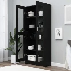 VidaXL Armoire à Vitrine Noir 82,5x30,5x185,5 Cm Aggloméré -SoBuy Shop vidaxl armoire a vitrine noir 825x305x1855 cm agglomere 9971866 25678620 1140x1140