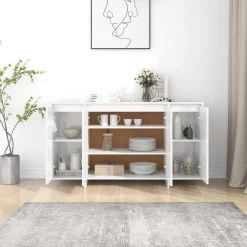 VidaXL Buffet Blanc Brillant 135x41x75 Cm Aggloméré -SoBuy Shop vidaxl buffet blanc brillant 135x41x75 cm agglomere 12174350 32376788 1140x1140