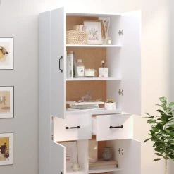 VidaXL Buffet Haut Blanc 69,5x34x180 Cm Bois D'ingénierie -SoBuy Shop vidaxl buffet haut blanc 695x34x180 cm bois dingenierie 14111776 39316268 1140x1140