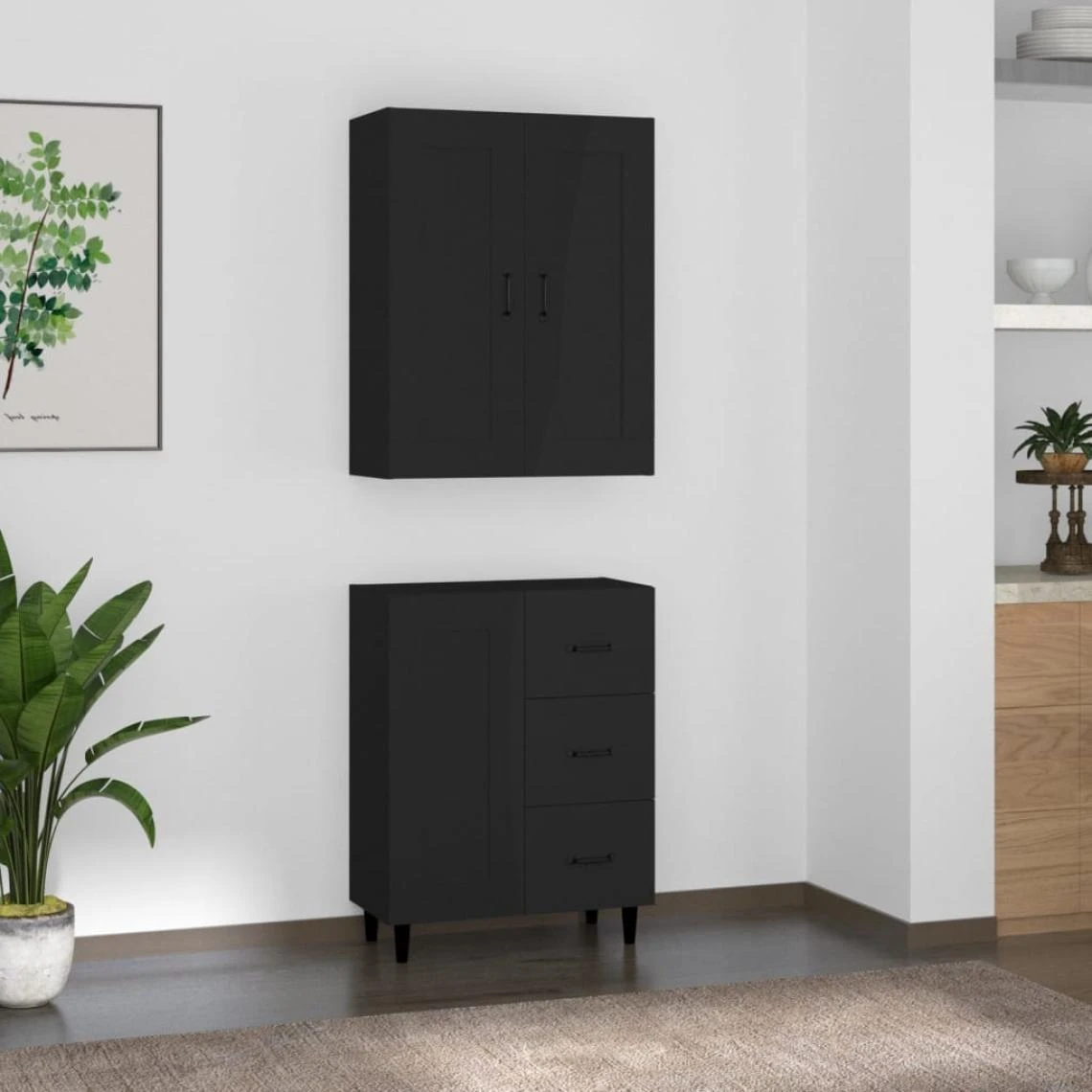 VidaXL Buffet Haut Noir Bois D'ingénierie 5 VidaXL Buffet Haut Noir Bois D'ingénierie – Image 3