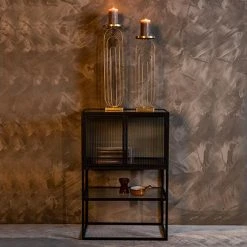 MES Vitrine 2 Portes 60x35x90 Cm En Verre Nervuré Et Métal - BOLI