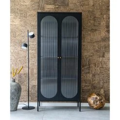 MES Vitrine 2 Portes 80x35x180 Cm En Verre Et Métal Noir