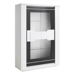Modern Living Vitrine 2 Portes BELLARIVA Laqué Blanc/ Gris Anthracite