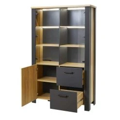 Tousmesmeubles Vitrine 3 Portes 2 Tiroirs Chêne Naturel/Noir à Leds - ARTEMIS 9 Tousmesmeubles Vitrine 3 Portes 2 Tiroirs Chêne Naturel/Noir à Leds - ARTEMIS -SoBuy Shop vitrine 3 portes 2 tiroirs chene naturelnoir a leds artemis 12497946 33386594 1140x1140