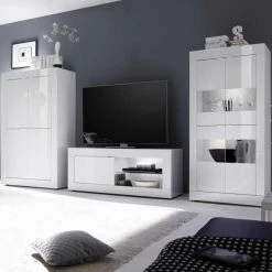 Tousmesmeubles Vitrine 4 Portes Blanc Laqué Brillant à LEDS Blancs - MATERA -SoBuy Shop vitrine 4 portes blanc laque brillant a leds blancs matera 12506164 33418108 1140x1140