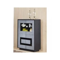 BOBOCHIC Vitrine 4 Portes Meteor Gris Argent & Noir