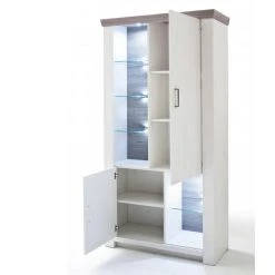 Pegane Vitrine En Pin Blanc Et Chêne Nelson + LED - L.110 X H.210 X P.45 Cm -SoBuy Shop vitrine en pin blanc et chene nelson led l110 x h210 x p45 cm 8436669 21371695 1140x1140