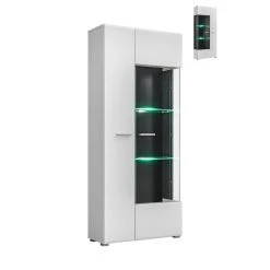 Dusine VITRINE REVERSIBLE WARNER BLANC LAQUE ET BOIS NOIR AVEC LED 80 X 190 C...