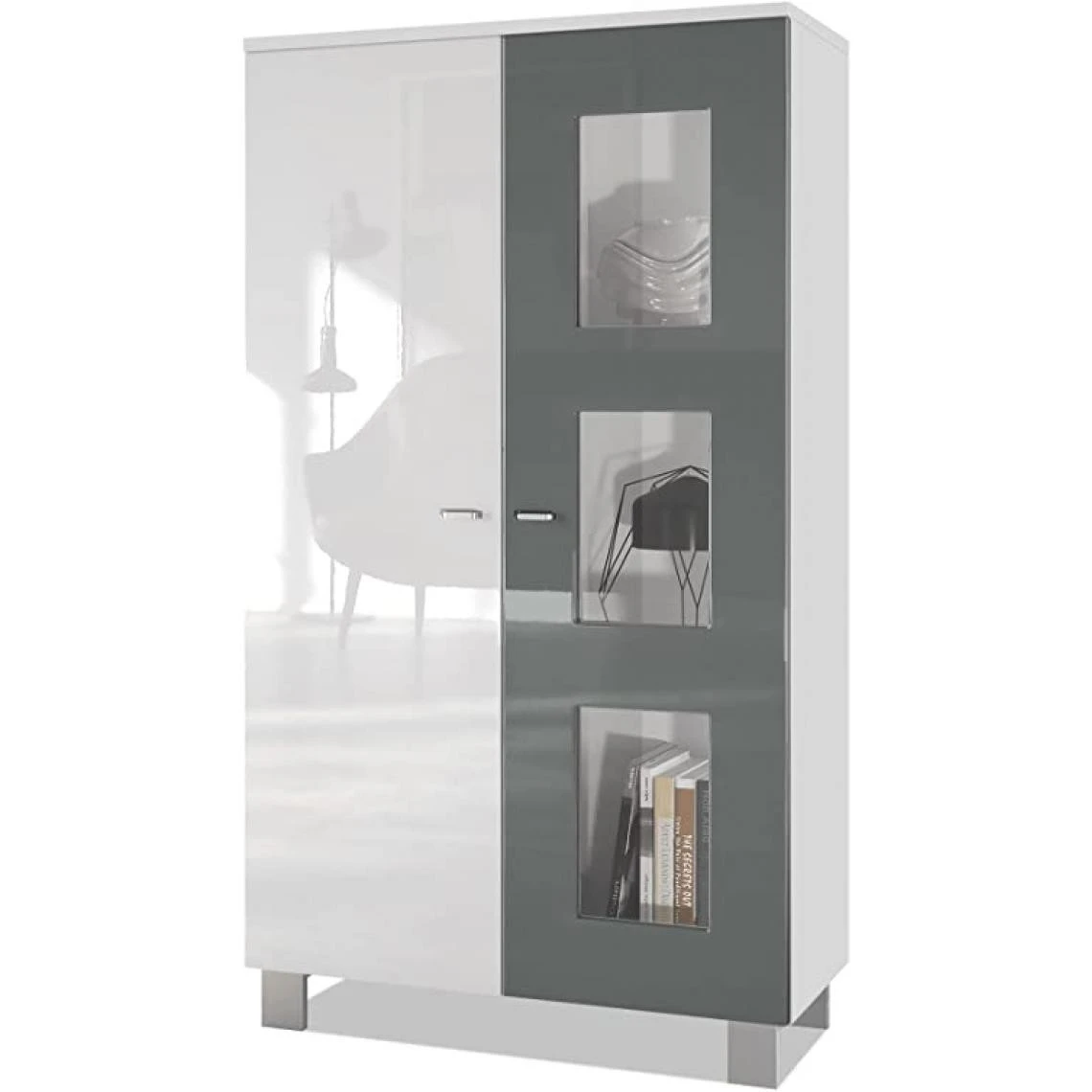 MPC Vitrine Sur Pied Avec 2 Portes Et 3 Vitres, Blanc Mat/blanc Haute Bril... 7 MPC Vitrine Sur Pied Avec 2 Portes Et 3 Vitres, Blanc Mat/blanc Haute Bril... – Image 5