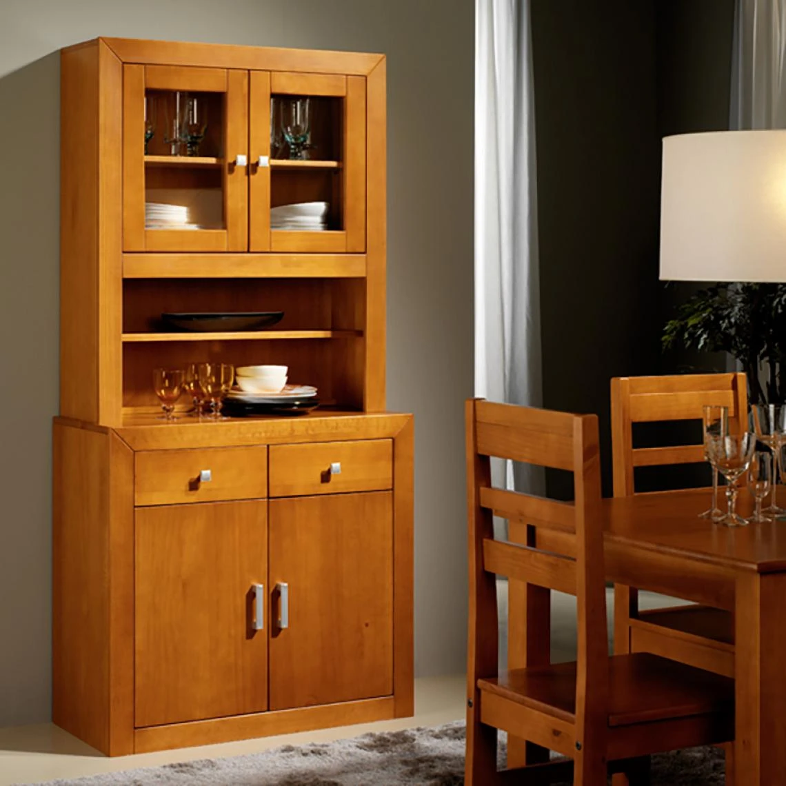 Visiodirect Vitrine Meuble De Rangement en Pin Massif Coloris Cerisier - Longu... 4 Visiodirect Vitrine Meuble De Rangement en Pin Massif Coloris Cerisier - Longu... – Image 2