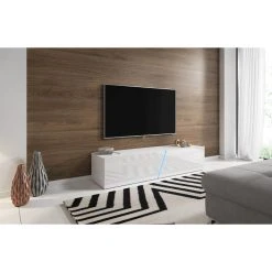 VIVALDI Meuble TV - SLANT - 160 Cm - Blanc Mat / Blanc Brillant Avec L...